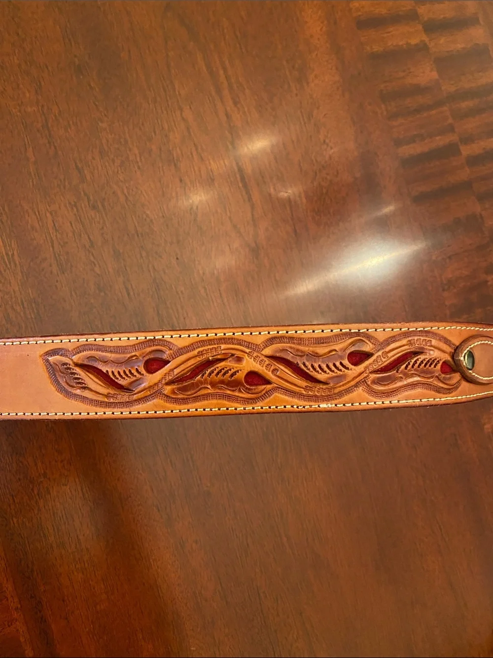Unisex Leather RANGER Western-Style Tooled Belt with Red Accent